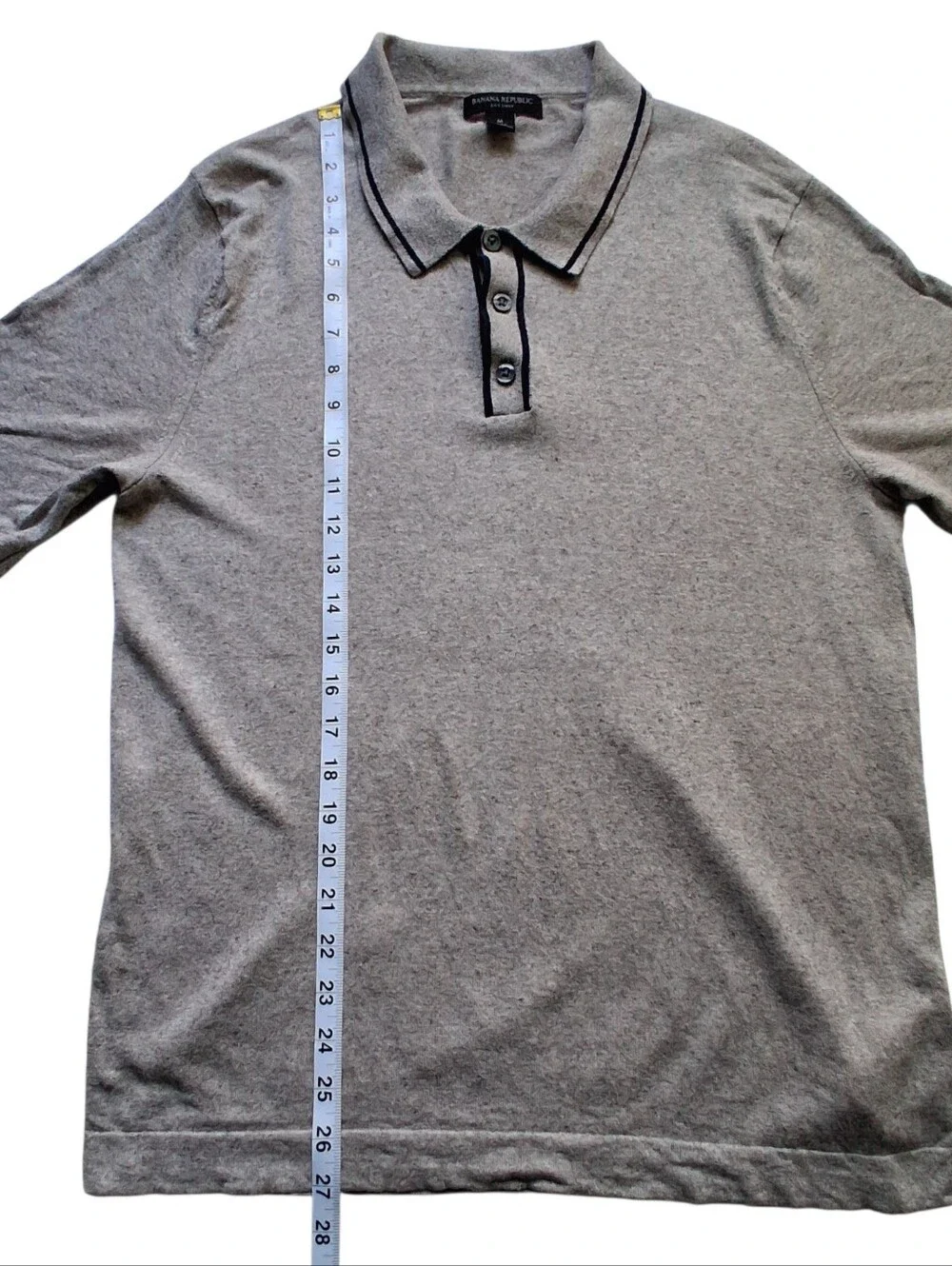 Banana Republic Tipped Silk Linen Knit Polo Shirt Medium Beige Grandpacore